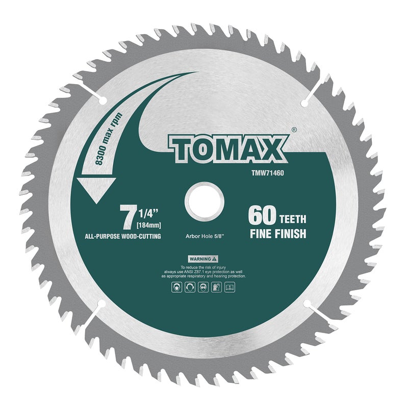 TOMAX 7-1/4-Inch 60 Tooth ATB Finishing Saw Blade with 5/8-Inch DMK Arbor - Image 1